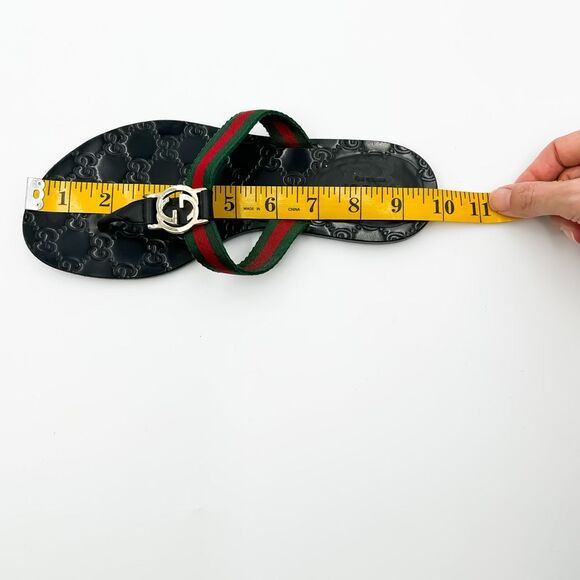 Gucci GG Web Stripe Flip Flop Sandal Black EU 37 US Women's 7 Flat Logo - Picture 14 of 14